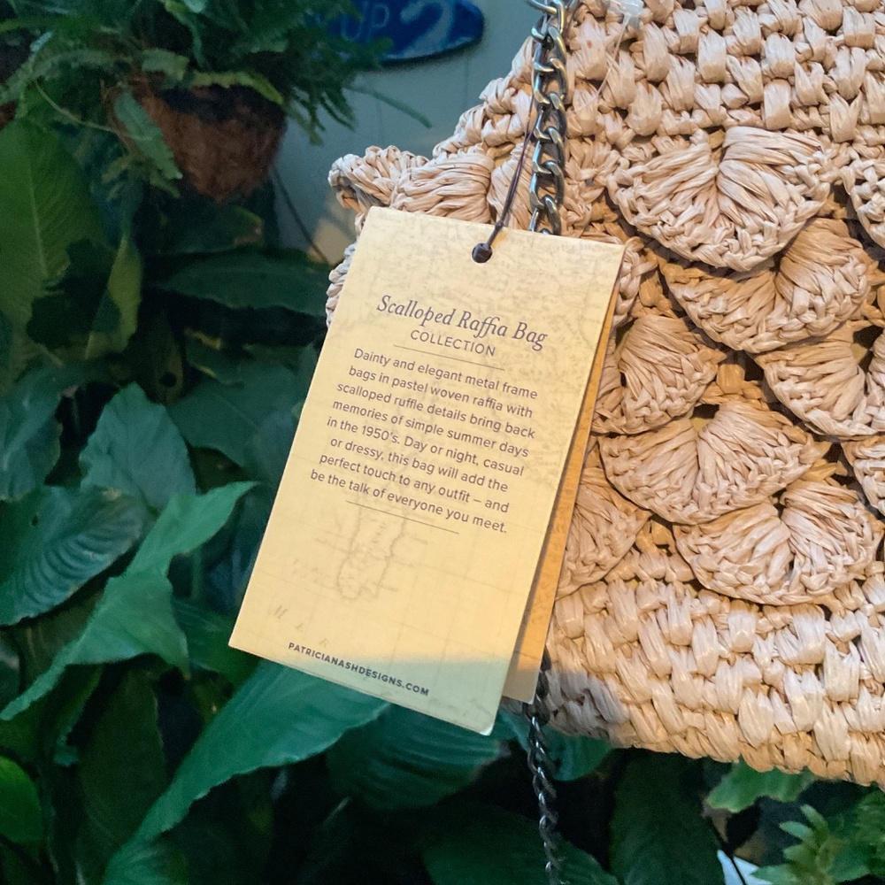 Patricia Nash Laureana Scalloped Raffia Satchel Natural Tan Colored Purse - Picture 3 of 10
